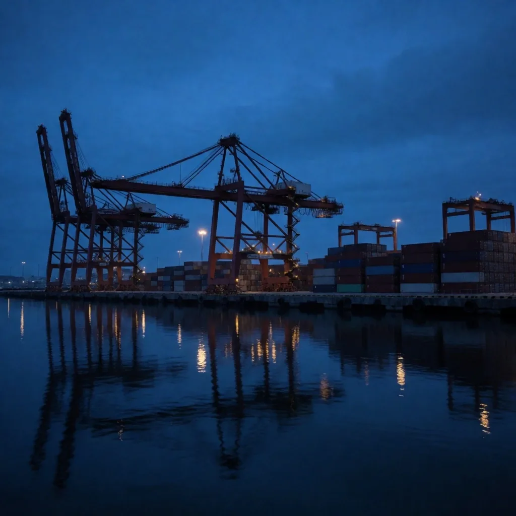 夕暮れの日本の港湾施設
