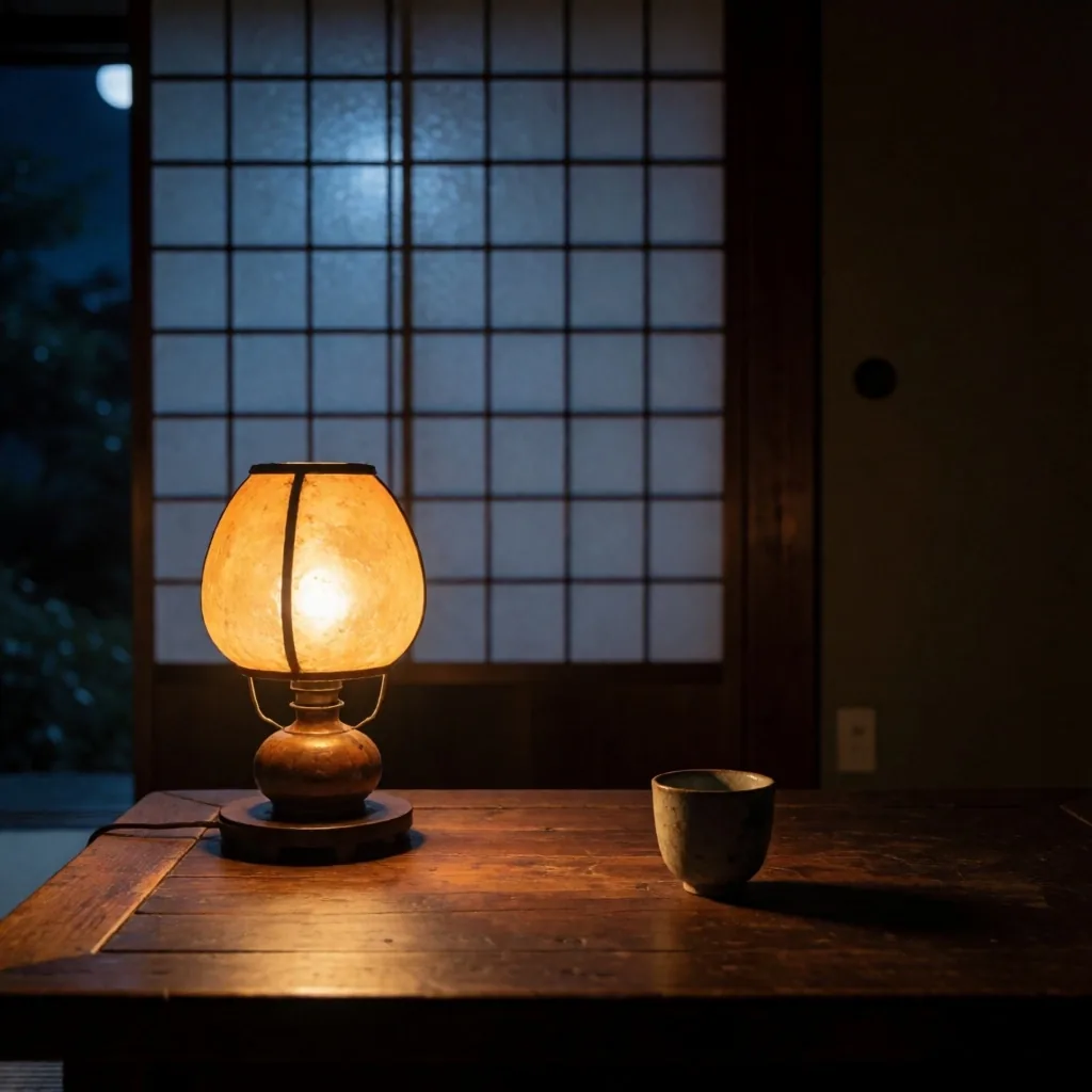 夜の書斎の机